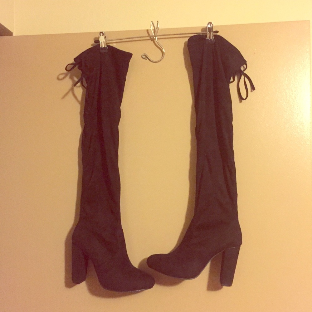 Black Stretch Thigh High Boots